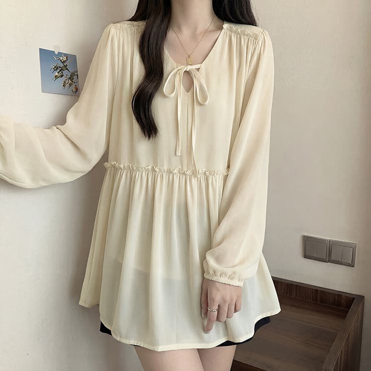 ふんわり今っぽフェミニン。シフォンペプラムチュニック ペプラム チュニック | COCOMOMO | 詳細画像21 