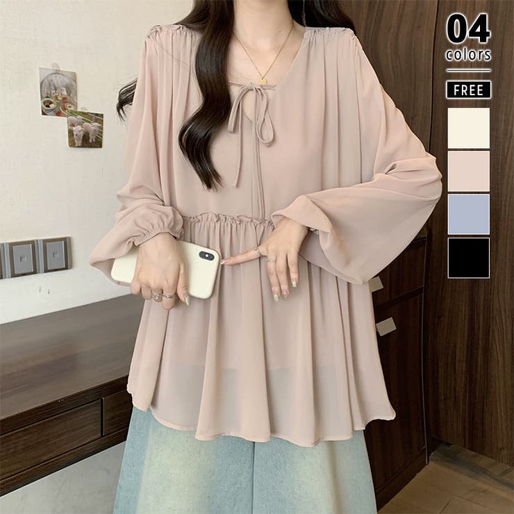 ライトピンク | ふんわり今っぽフェミニン。シフォンペプラムチュニック ペプラム チュニック | COCOMOMO