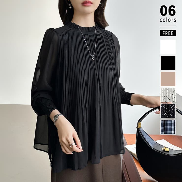 ブラック | ふわっと軽やかプリーツシアーブラウス シフォンブラウス ブラウス | COCOMOMO