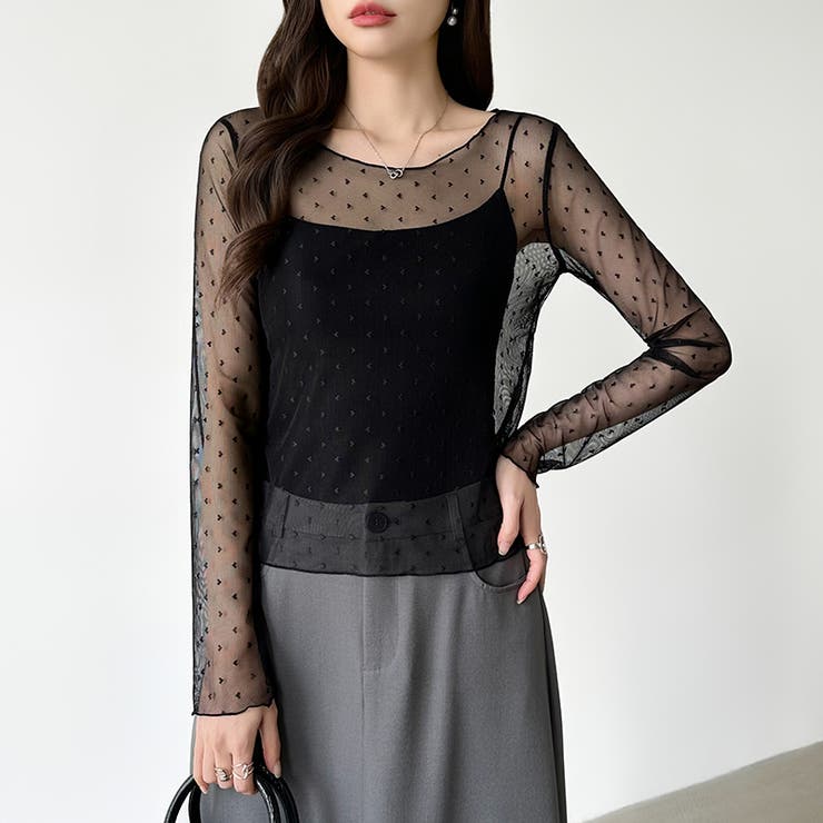 【大人が着たいハート柄】 ハート柄シアートップス クルーネック | COCOMOMO | 詳細画像10 