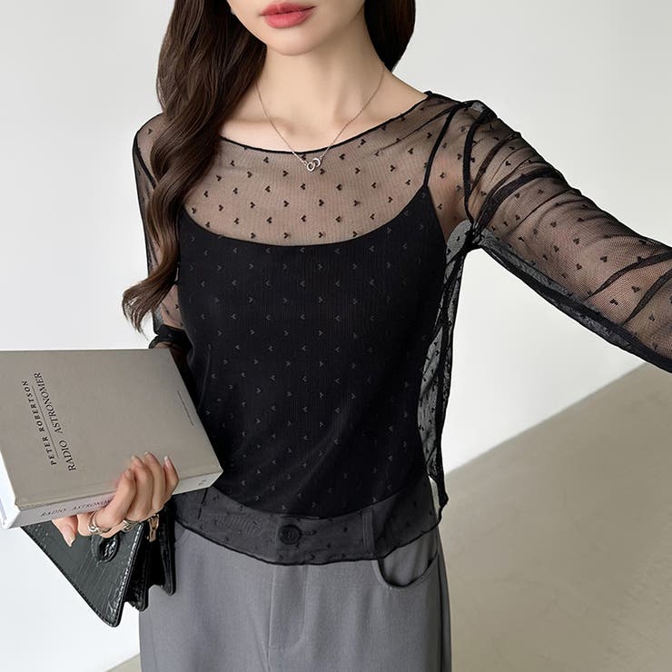 【大人が着たいハート柄】 ハート柄シアートップス クルーネック | COCOMOMO | 詳細画像11 