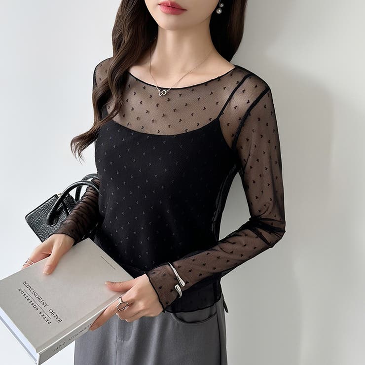 【大人が着たいハート柄】 ハート柄シアートップス クルーネック | COCOMOMO | 詳細画像12 