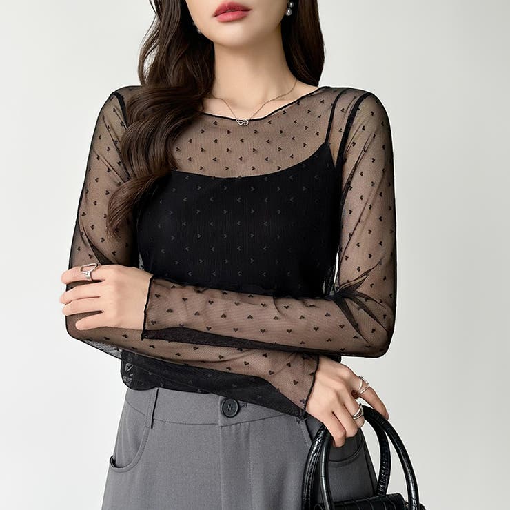 【大人が着たいハート柄】 ハート柄シアートップス クルーネック | COCOMOMO | 詳細画像14 