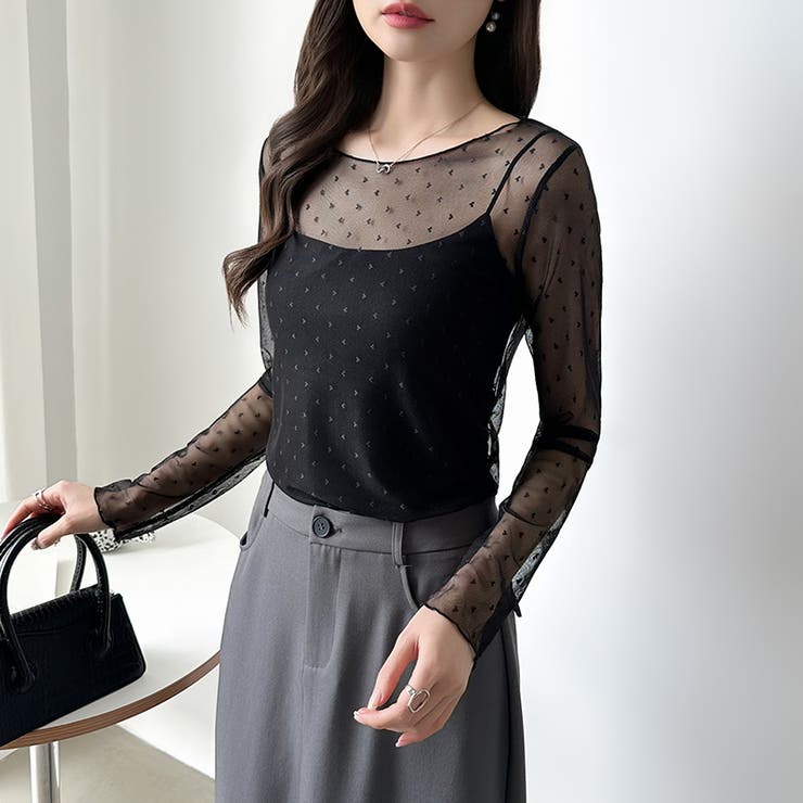 【大人が着たいハート柄】 ハート柄シアートップス クルーネック | COCOMOMO | 詳細画像18 