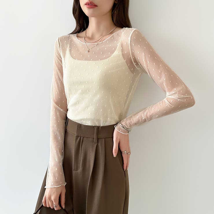 【大人が着たいハート柄】 ハート柄シアートップス クルーネック | COCOMOMO | 詳細画像2 