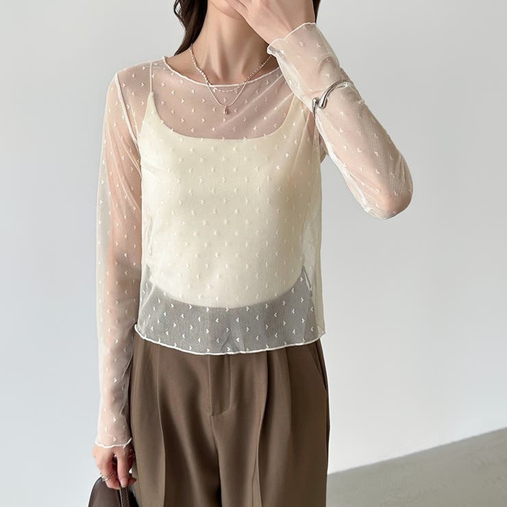 【大人が着たいハート柄】 ハート柄シアートップス クルーネック | COCOMOMO | 詳細画像3 