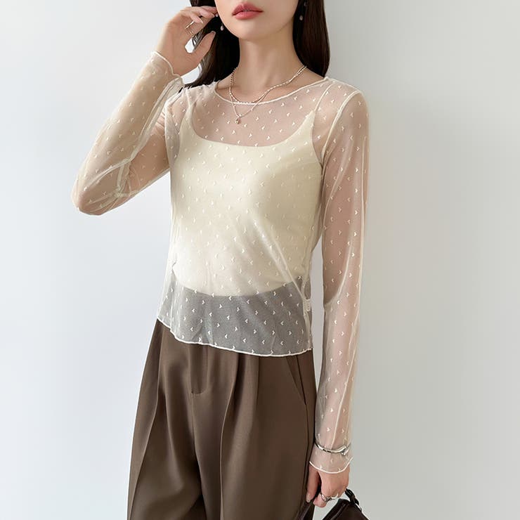 【大人が着たいハート柄】 ハート柄シアートップス クルーネック | COCOMOMO | 詳細画像4 