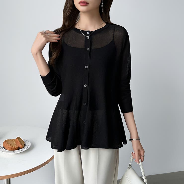 透け感でつくる、シアーペプラム シアーカーディガン ペプラムトップス | COCOMOMO | 詳細画像20 