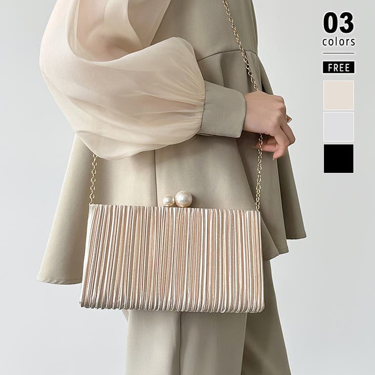 【プリーツ×大粒パールが映える】3wayパーティーバッグ クラッチバッグ パーテ… | COCOMOMO | 詳細画像1 