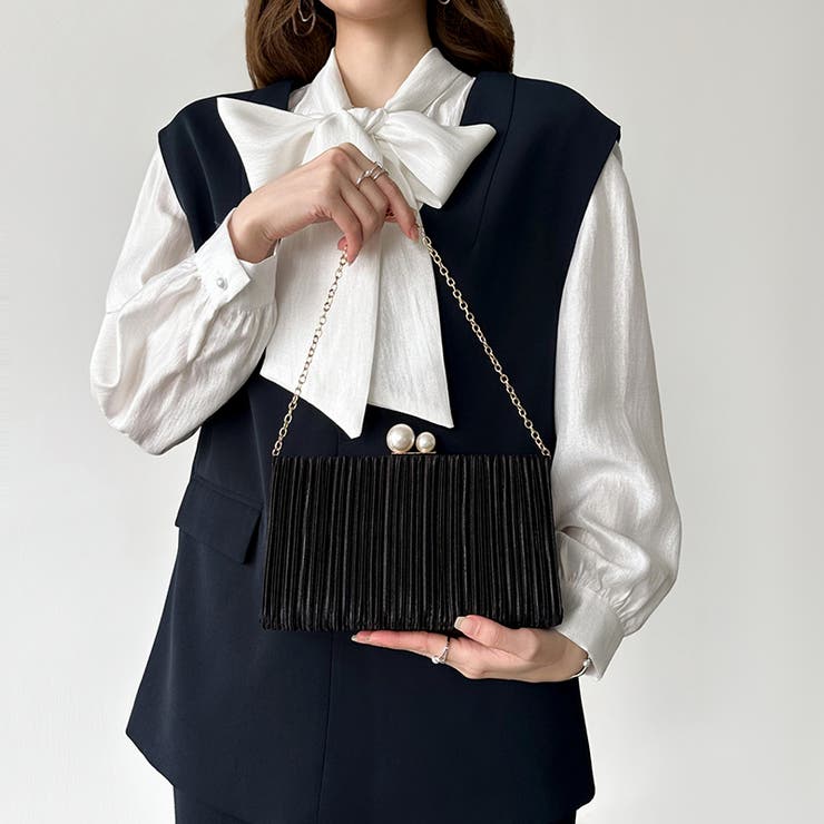 【プリーツ×大粒パールが映える】3wayパーティーバッグ クラッチバッグ パーテ… | COCOMOMO | 詳細画像2 