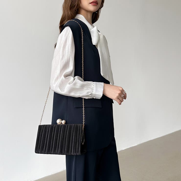 【プリーツ×大粒パールが映える】3wayパーティーバッグ クラッチバッグ パーテ… | COCOMOMO | 詳細画像3 