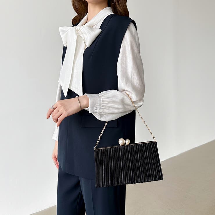 【プリーツ×大粒パールが映える】3wayパーティーバッグ クラッチバッグ パーテ… | COCOMOMO | 詳細画像4 