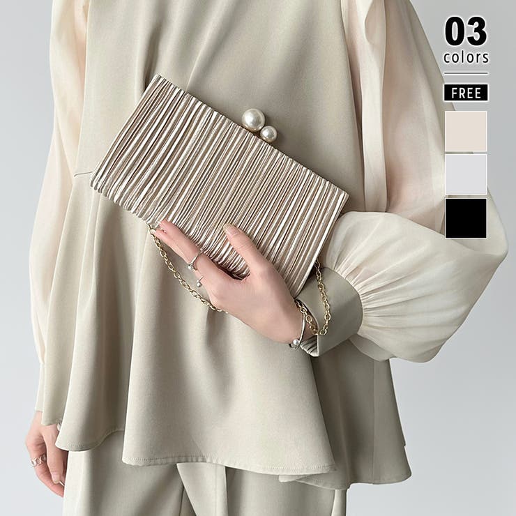 ベージュ | 【プリーツ×大粒パールが映える】3wayパーティーバッグ クラッチバッグ パーテ… | COCOMOMO