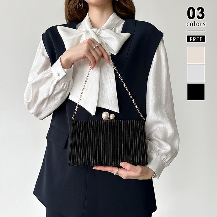 ブラック | 【プリーツ×大粒パールが映える】3wayパーティーバッグ クラッチバッグ パーテ… | COCOMOMO