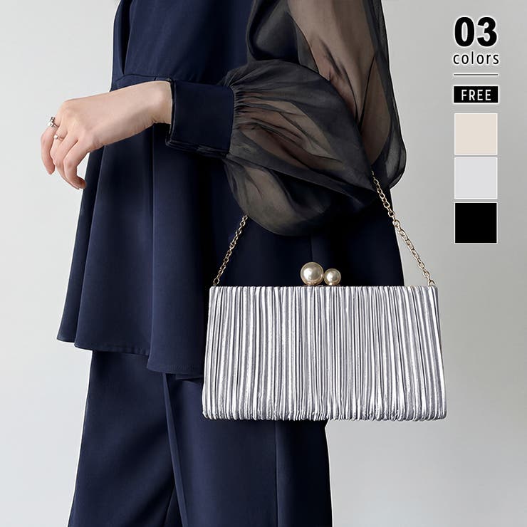 グレー | 【プリーツ×大粒パールが映える】3wayパーティーバッグ クラッチバッグ パーテ… | COCOMOMO