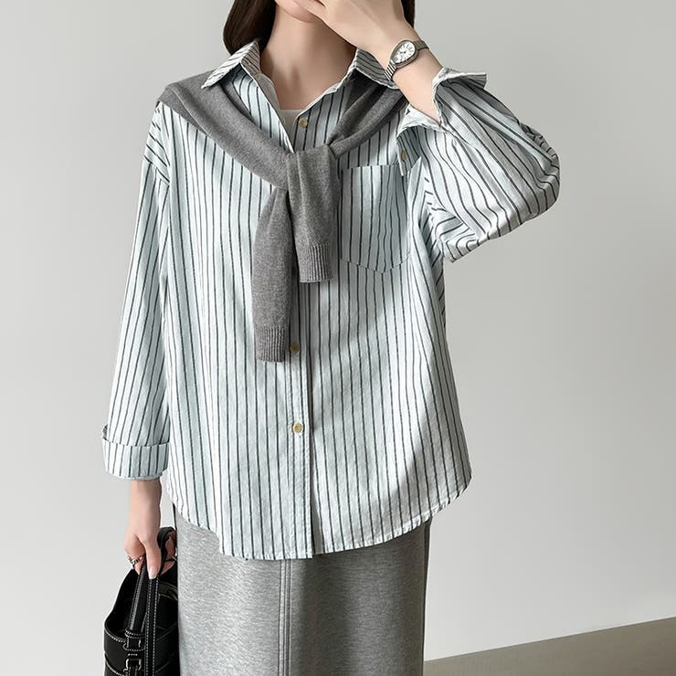 ちょうどいい抜け感。ダブルラインストライプシャツ ストライプシャツ シャツ | COCOMOMO | 詳細画像12 