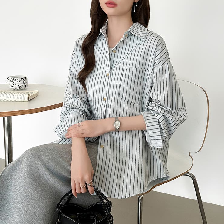 ちょうどいい抜け感。ダブルラインストライプシャツ ストライプシャツ シャツ | COCOMOMO | 詳細画像15 