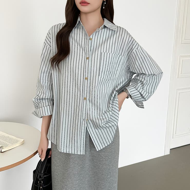 ちょうどいい抜け感。ダブルラインストライプシャツ ストライプシャツ シャツ | COCOMOMO | 詳細画像17 