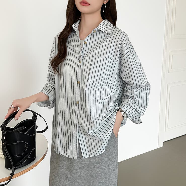 ちょうどいい抜け感。ダブルラインストライプシャツ ストライプシャツ シャツ | COCOMOMO | 詳細画像18 