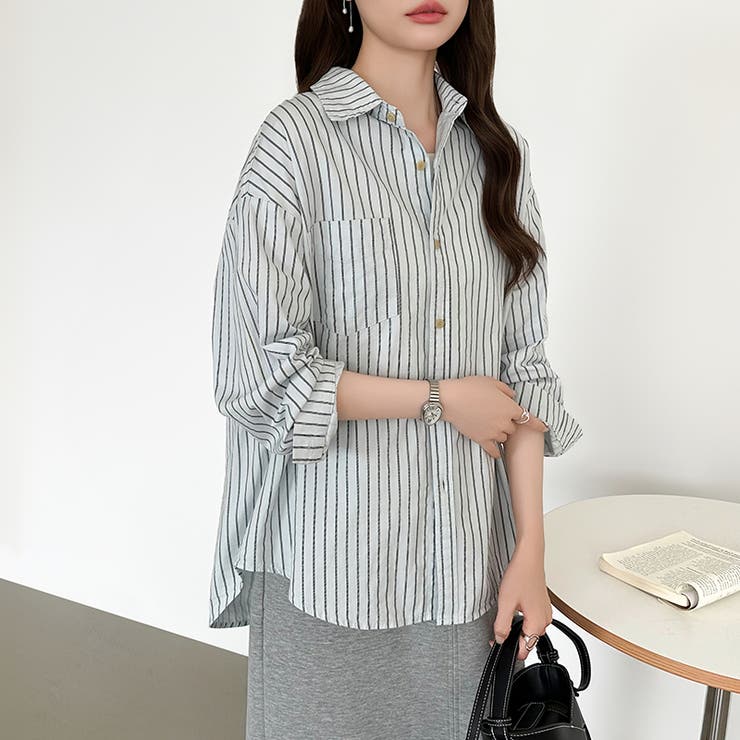 ちょうどいい抜け感。ダブルラインストライプシャツ ストライプシャツ シャツ | COCOMOMO | 詳細画像19 