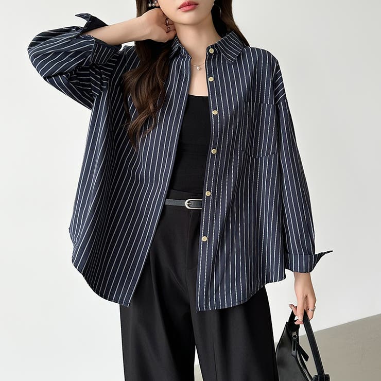 ちょうどいい抜け感。ダブルラインストライプシャツ ストライプシャツ シャツ | COCOMOMO | 詳細画像20 