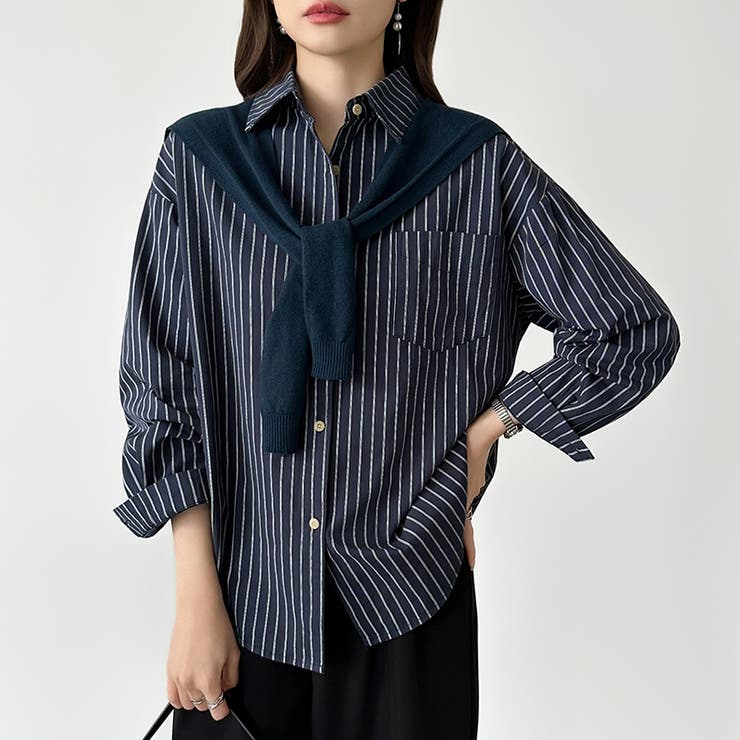 ちょうどいい抜け感。ダブルラインストライプシャツ ストライプシャツ シャツ | COCOMOMO | 詳細画像22 