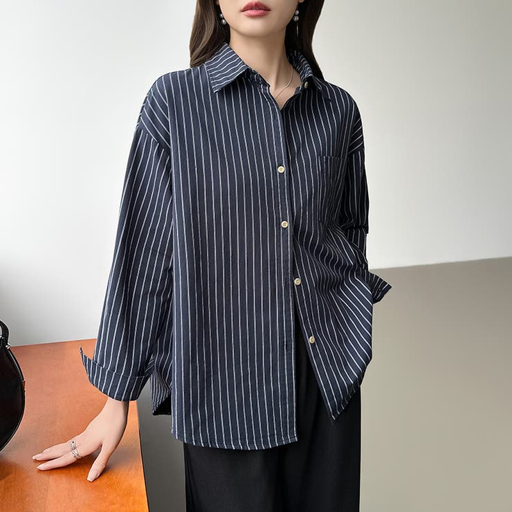 ちょうどいい抜け感。ダブルラインストライプシャツ ストライプシャツ シャツ | COCOMOMO | 詳細画像28 