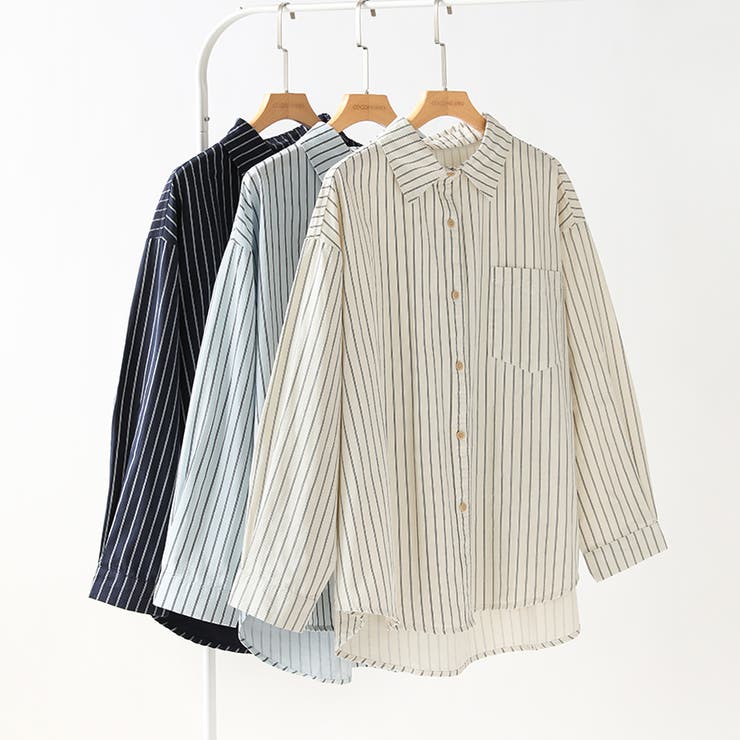ちょうどいい抜け感。ダブルラインストライプシャツ ストライプシャツ シャツ | COCOMOMO | 詳細画像29 