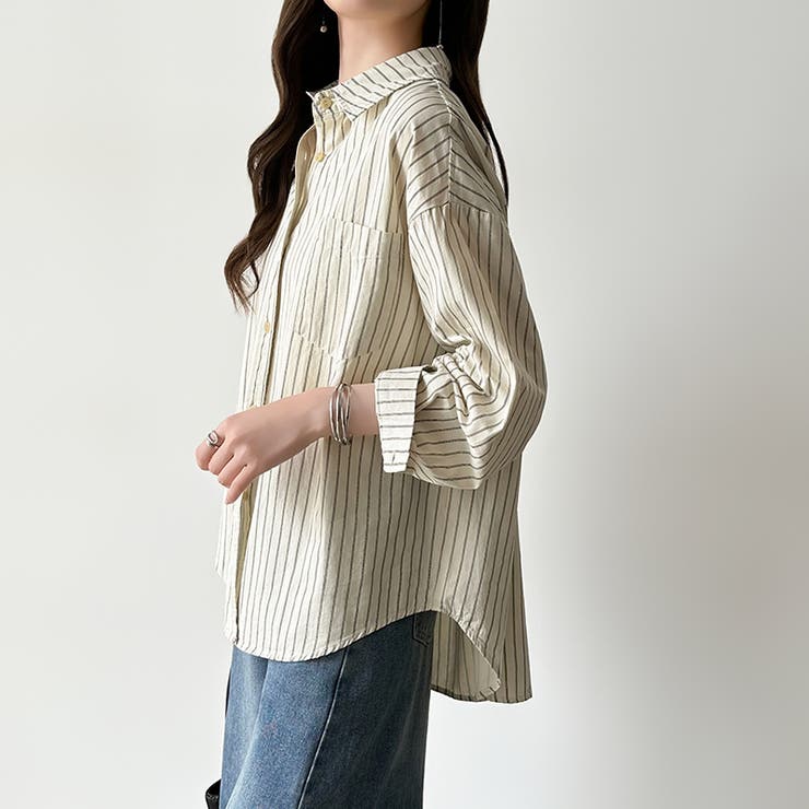 ちょうどいい抜け感。ダブルラインストライプシャツ ストライプシャツ シャツ | COCOMOMO | 詳細画像4 