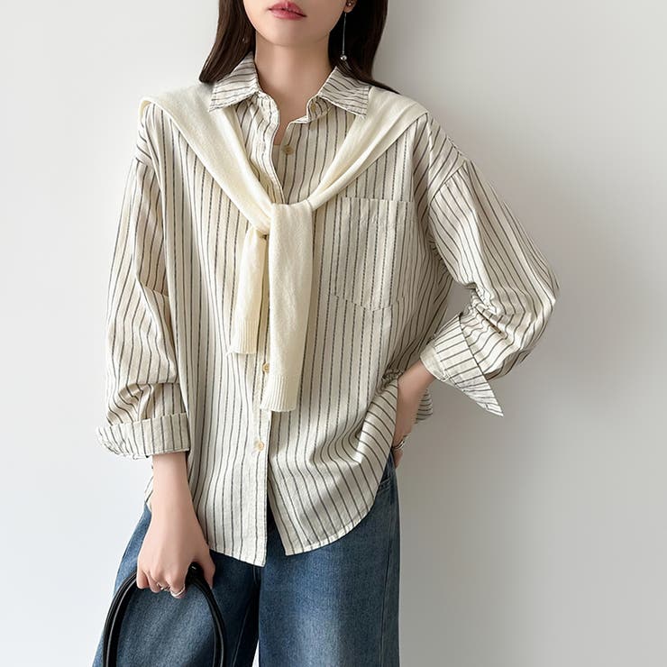 ちょうどいい抜け感。ダブルラインストライプシャツ ストライプシャツ シャツ | COCOMOMO | 詳細画像5 