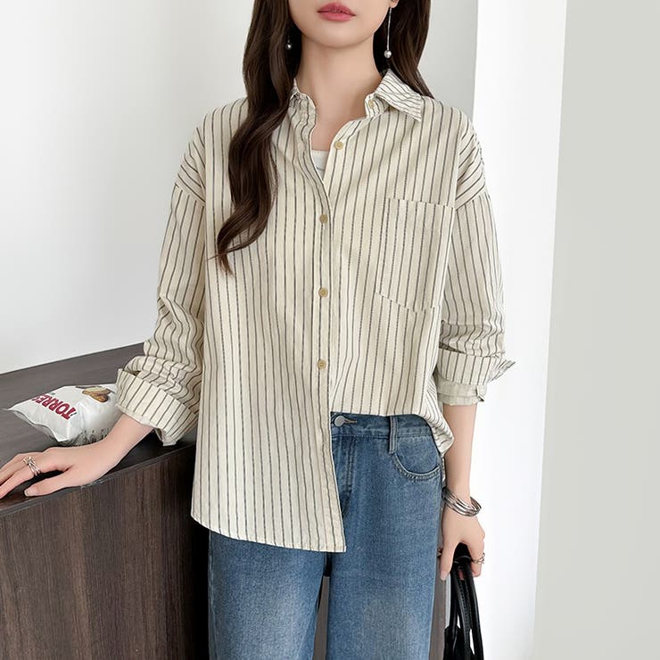 ちょうどいい抜け感。ダブルラインストライプシャツ ストライプシャツ シャツ | COCOMOMO | 詳細画像9 