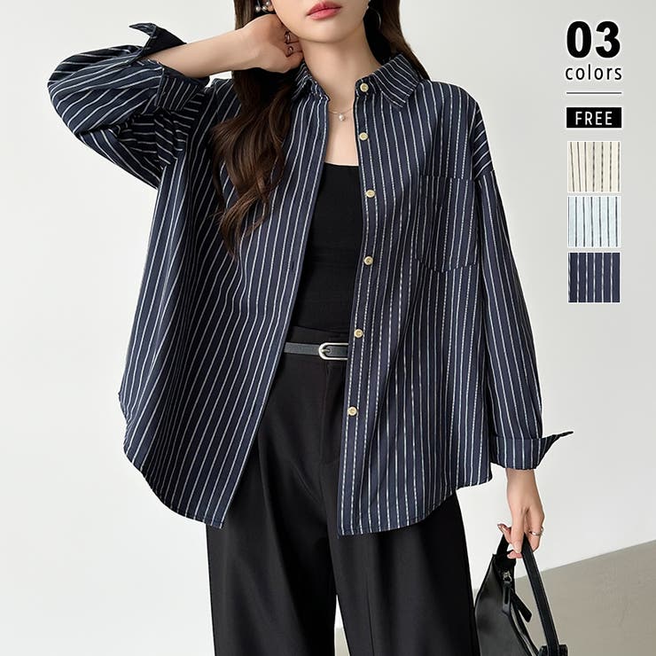 ネイビー | ちょうどいい抜け感。ダブルラインストライプシャツ ストライプシャツ シャツ | COCOMOMO