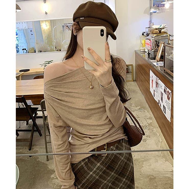 アシメギャザーオフショルトップス オフショルダー ワンショルダー | COCOMOMO | 詳細画像12 