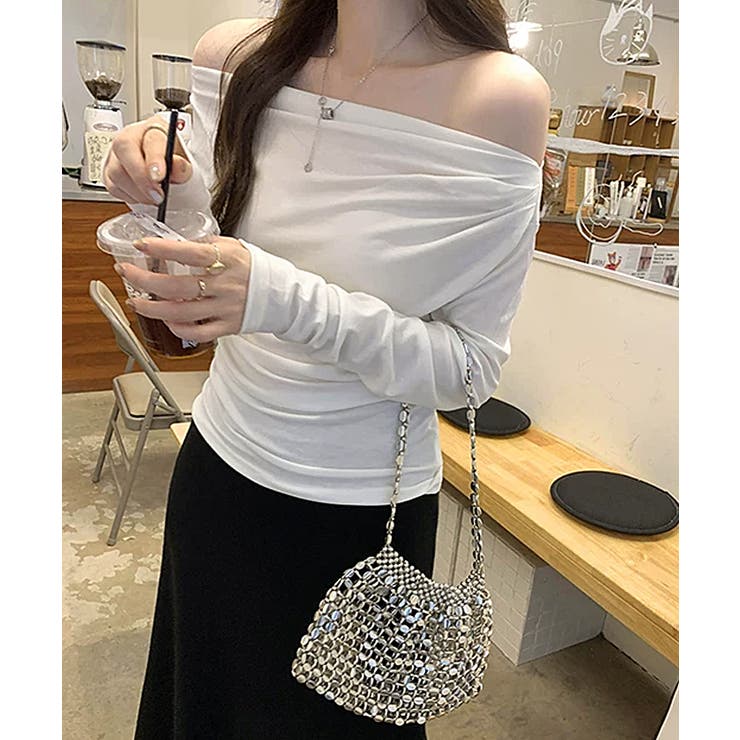 アシメギャザーオフショルトップス オフショルダー ワンショルダー | COCOMOMO | 詳細画像15 