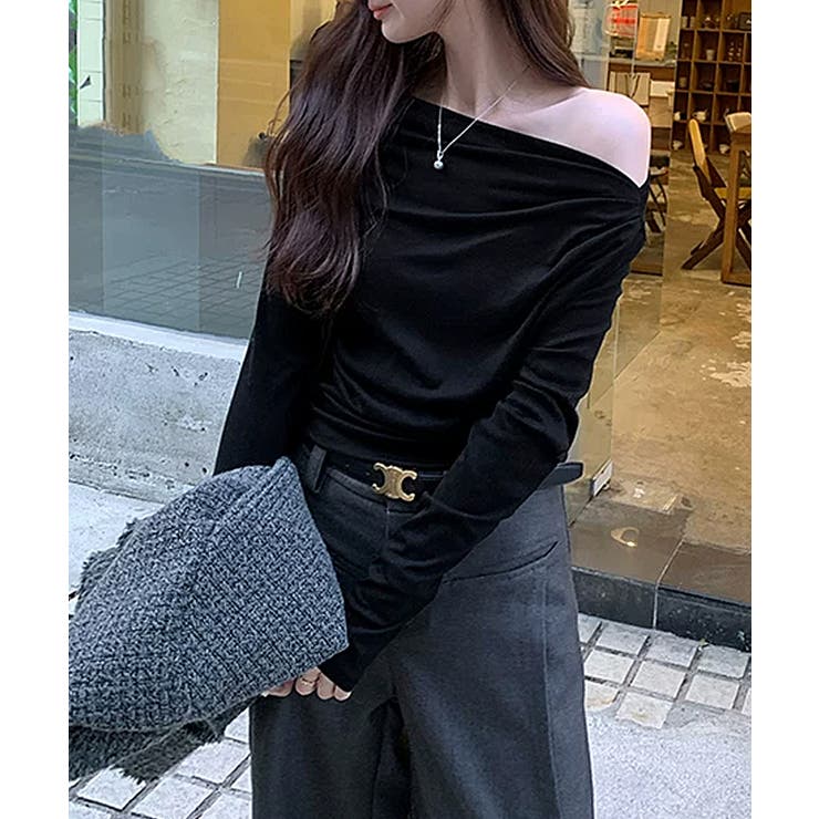 アシメギャザーオフショルトップス オフショルダー ワンショルダー | COCOMOMO | 詳細画像18 