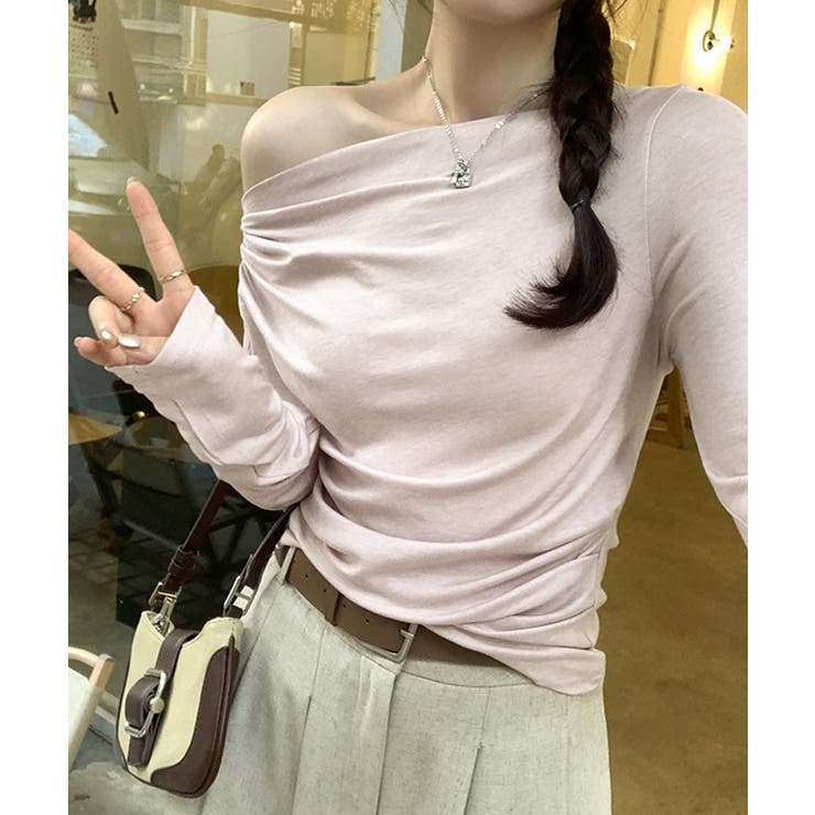 アシメギャザーオフショルトップス オフショルダー ワンショルダー | COCOMOMO | 詳細画像6 