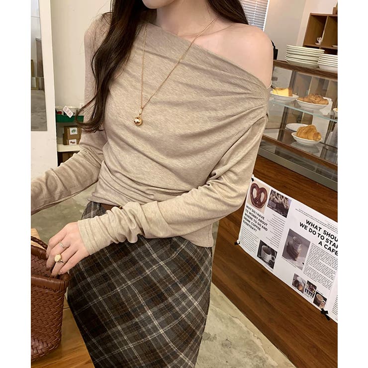 アシメギャザーオフショルトップス オフショルダー ワンショルダー | COCOMOMO | 詳細画像9 