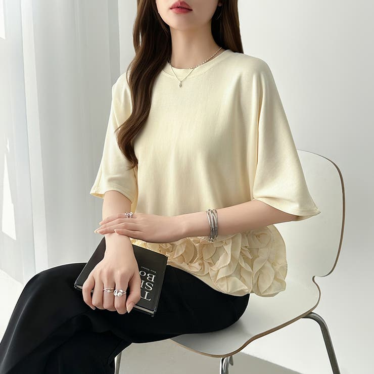 [どこから見ても大人可愛い]フリルドッキングトップス 裾フリル tシャツ | COCOMOMO | 詳細画像10 