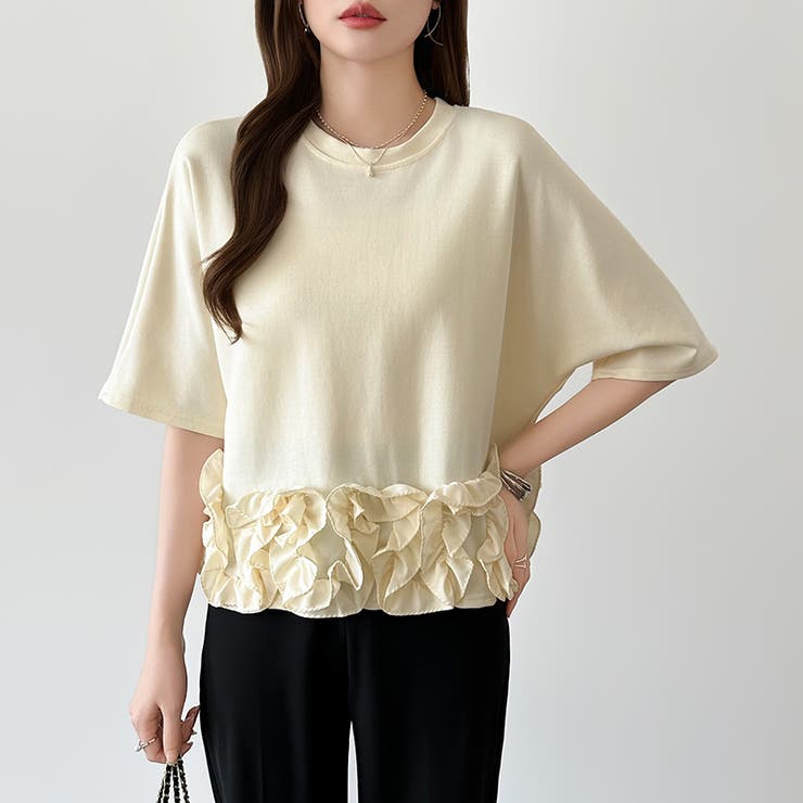 [どこから見ても大人可愛い]フリルドッキングトップス 裾フリル tシャツ | COCOMOMO | 詳細画像2 