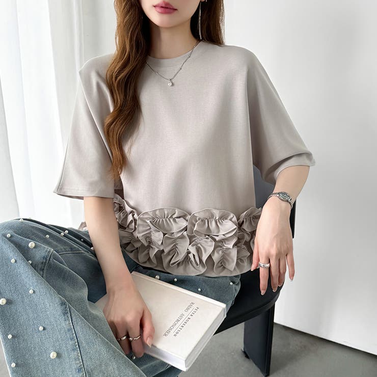 [どこから見ても大人可愛い]フリルドッキングトップス 裾フリル tシャツ | COCOMOMO | 詳細画像52 