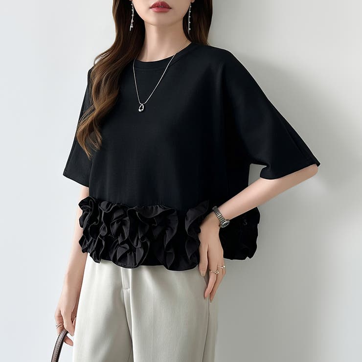 [どこから見ても大人可愛い]フリルドッキングトップス 裾フリル tシャツ | COCOMOMO | 詳細画像33 