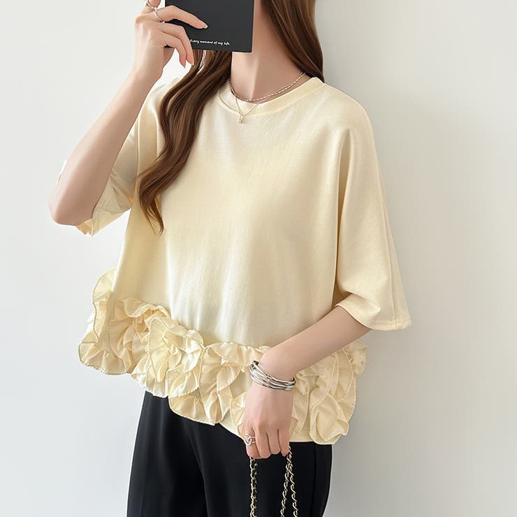 [どこから見ても大人可愛い]フリルドッキングトップス 裾フリル tシャツ | COCOMOMO | 詳細画像7 