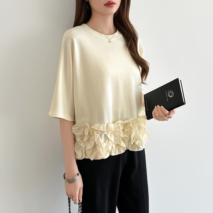 [どこから見ても大人可愛い]フリルドッキングトップス 裾フリル tシャツ | COCOMOMO | 詳細画像8 