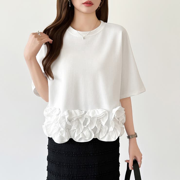 [どこから見ても大人可愛い]フリルドッキングトップス 裾フリル tシャツ | COCOMOMO | 詳細画像22 