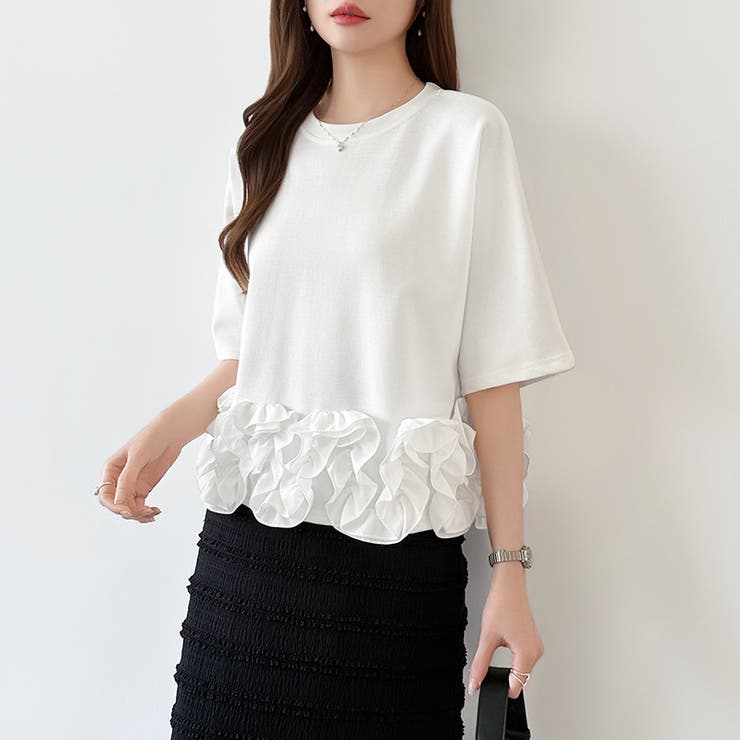 [どこから見ても大人可愛い]フリルドッキングトップス 裾フリル tシャツ | COCOMOMO | 詳細画像26 