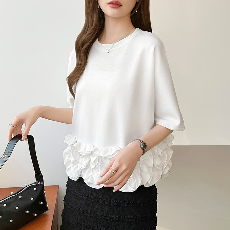 [どこから見ても大人可愛い]フリルドッキングトップス 裾フリル tシャツ | COCOMOMO | 詳細画像30 