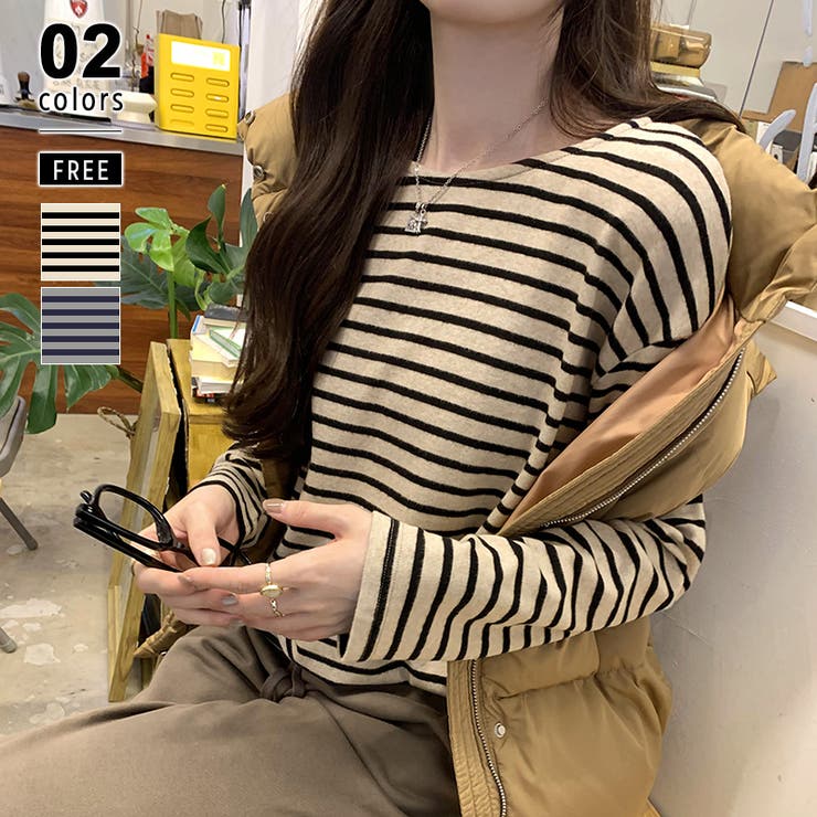 ブラック.ベージュ | 大人ラフが完成するボーダーロンT ボーダーカットソー ボーダーT | COCOMOMO