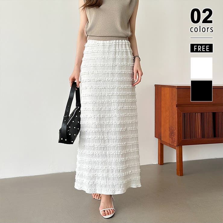 ホワイト | フクレジャガード ナロースカート シャーリングスカート | COCOMOMO