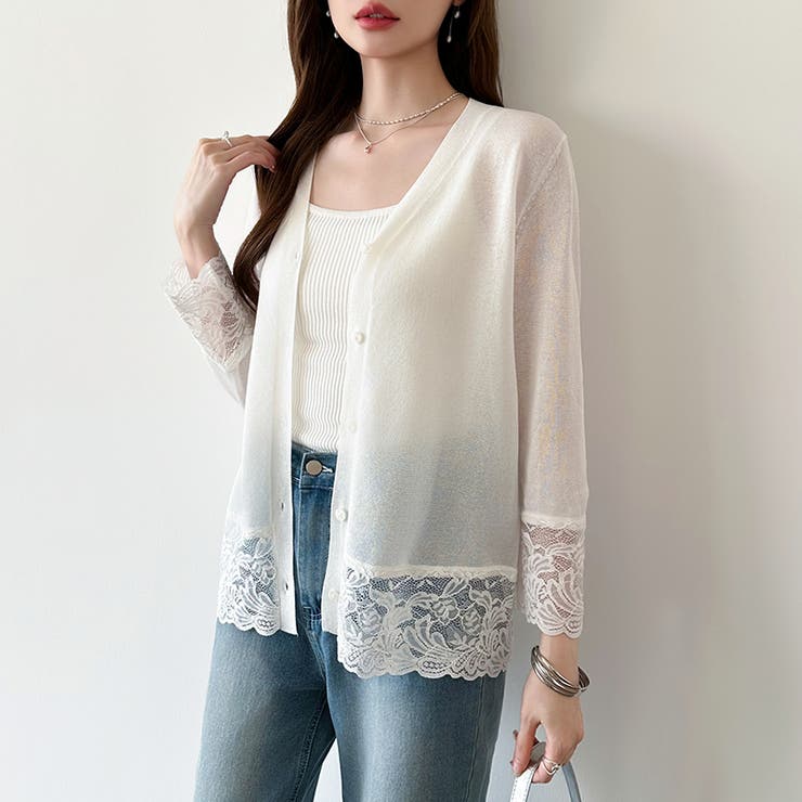 シアーレースの褒められカーディガン レースカーディガン シアーカーディガン | COCOMOMO | 詳細画像18 