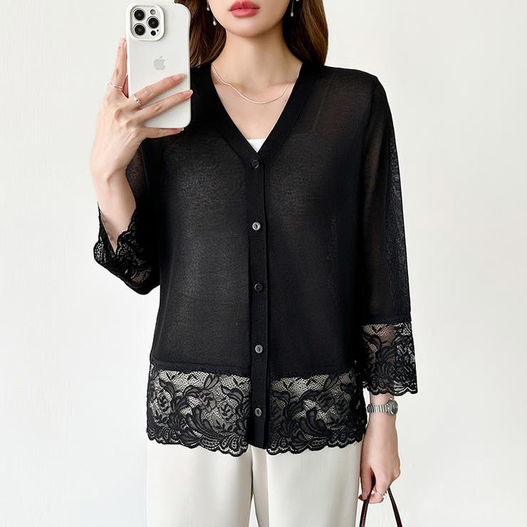 シアーレースの褒められカーディガン レースカーディガン シアーカーディガン | COCOMOMO | 詳細画像19 